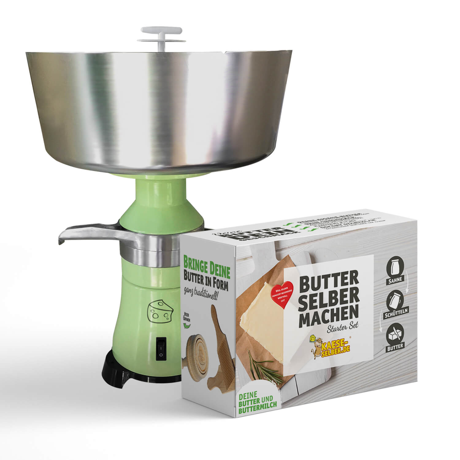 Butter & Sahne Bundle (Milchzentrifuge & Butter Set + Gratis Butterform "Windmühle")