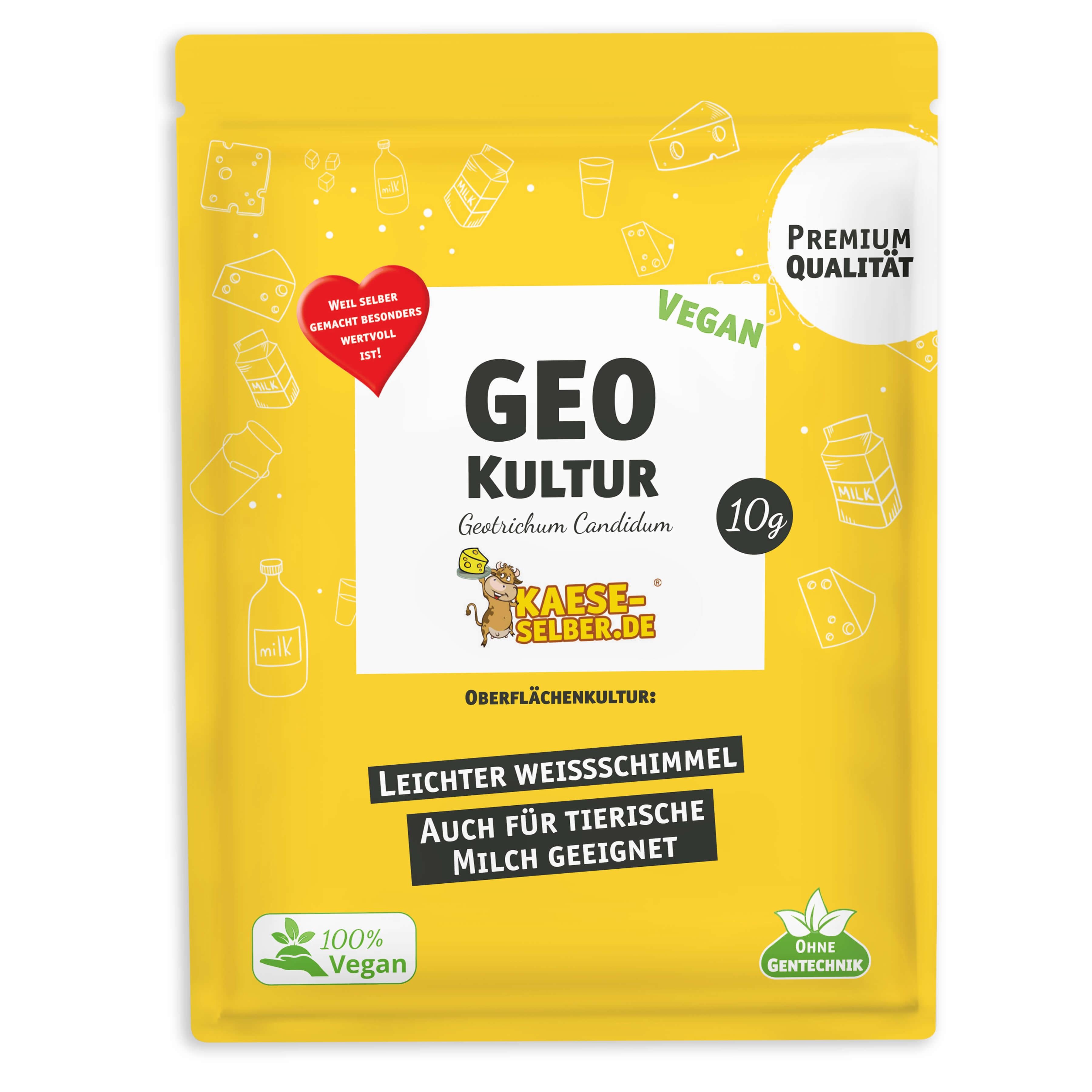 GEO Vegan Kultur, Geotrichum Candidum, Milchsäurebakterien, vegane Oberflächenkultur zum veganen Käse selber machen für leichter Weißschimmel, für vegane Käsealternativen