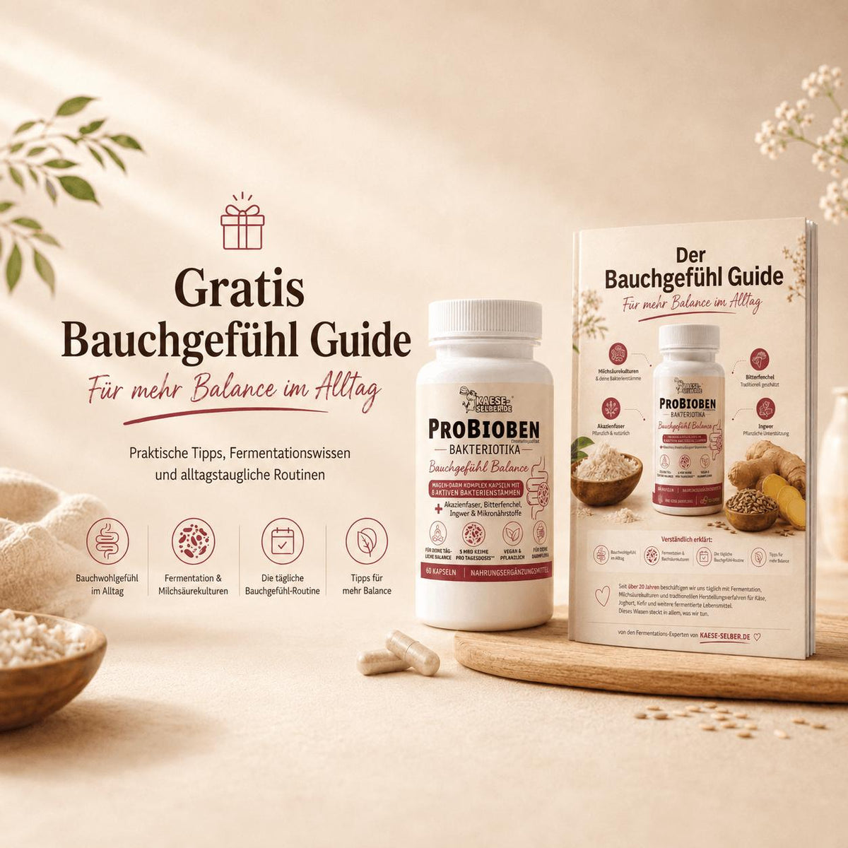 PROBIOBEN Bakteriotika Bauchgefühl Balance Kapseln mit 8 Bakterienstämmen und Mikronährstoffen