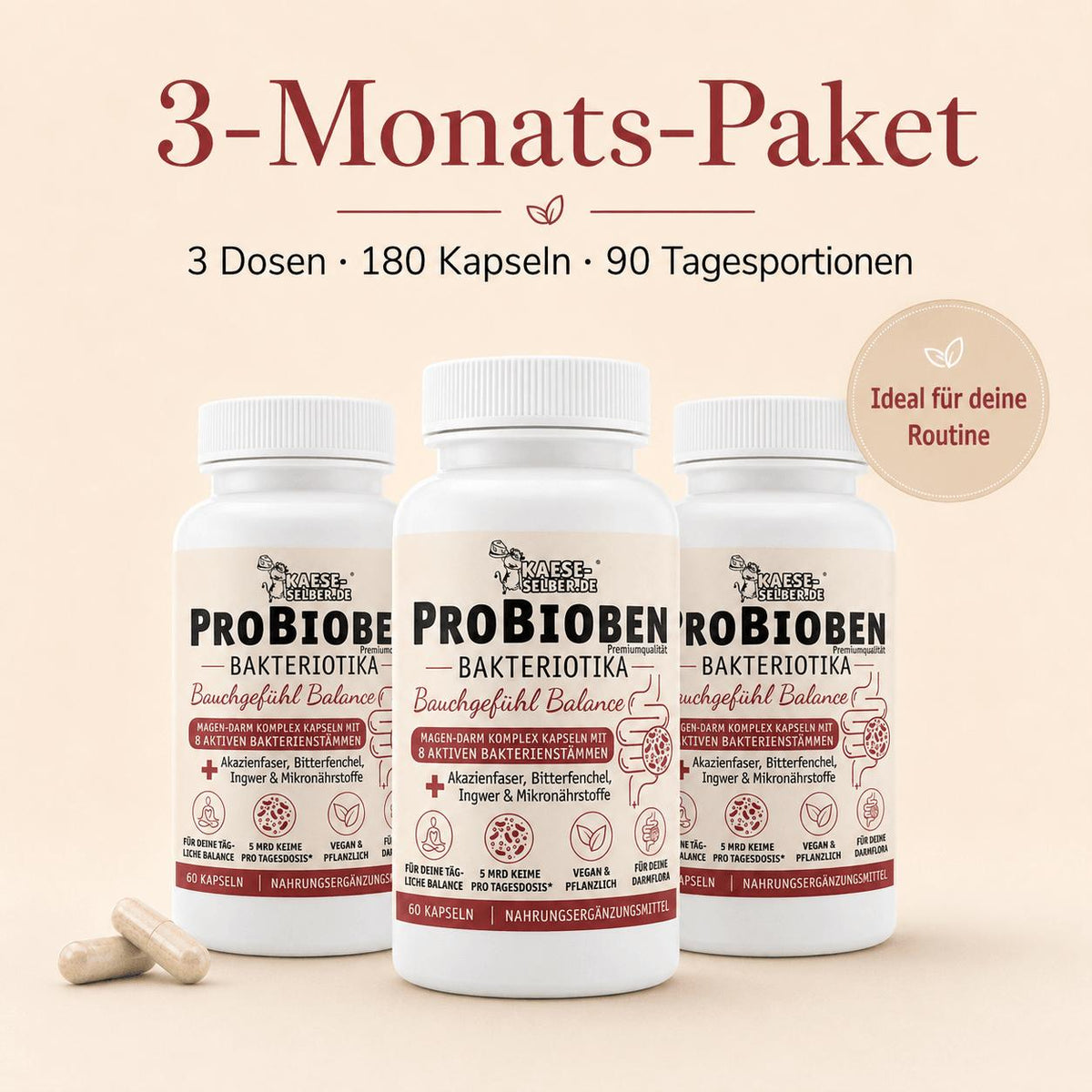 PROBIOBEN Bakteriotika Bauchgefühl Balance Kapseln mit 8 Bakterienstämmen und Mikronährstoffen